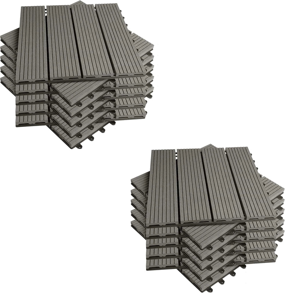22 pezzi DIY Piastrella da giardino Terrazza Mattonelle Pavimento per casa in WPC Doghe Legno 30x30 cm Grigio Chiaro