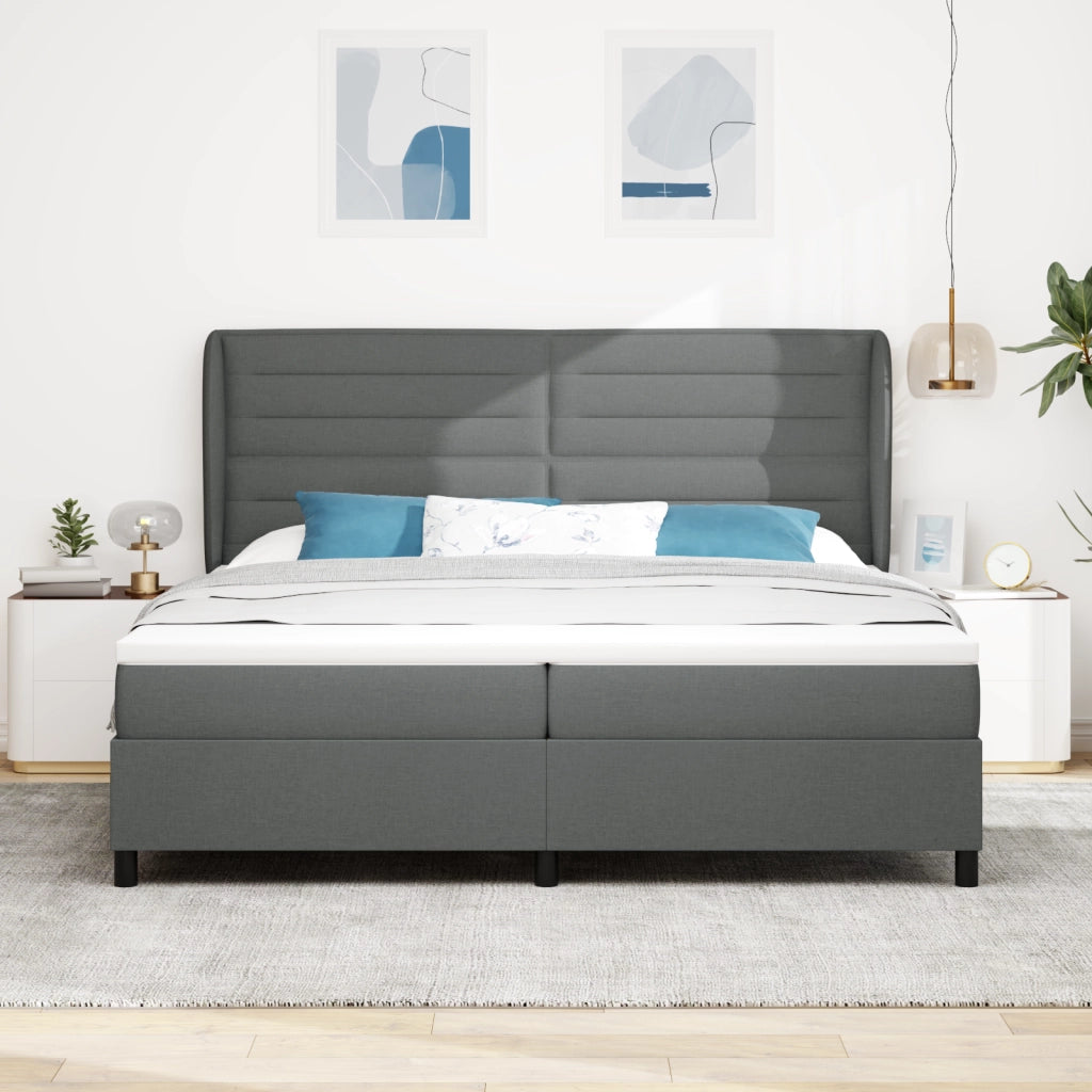 Letto Box Spring con Materasso Grigio Scuro 200x200 cm Tessuto