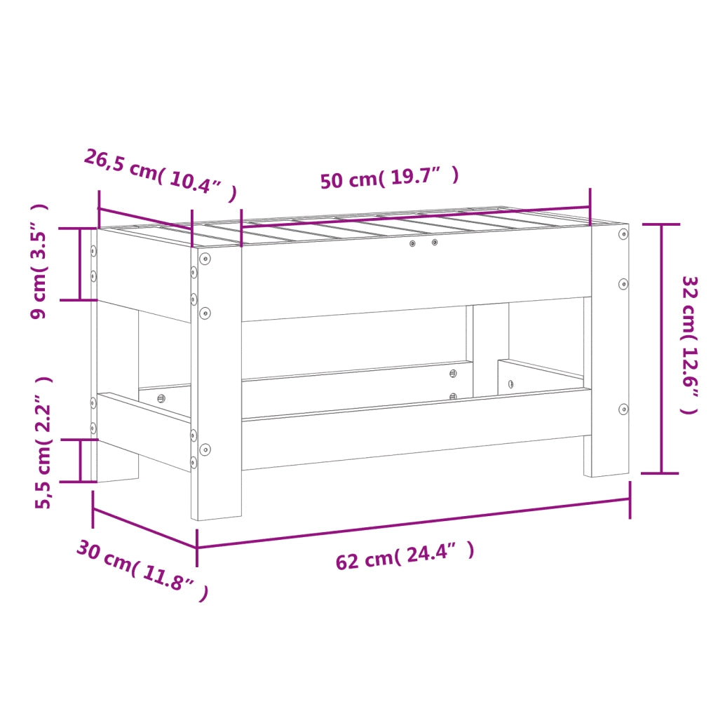 Sedia da giardino-Poggiapiedi da Giardino 62x30x32 cm in Legno Massello di Pino
