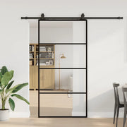 Porta Scorrevole con Ferramenta Nera 102,5x205 cm in Vetro ESG