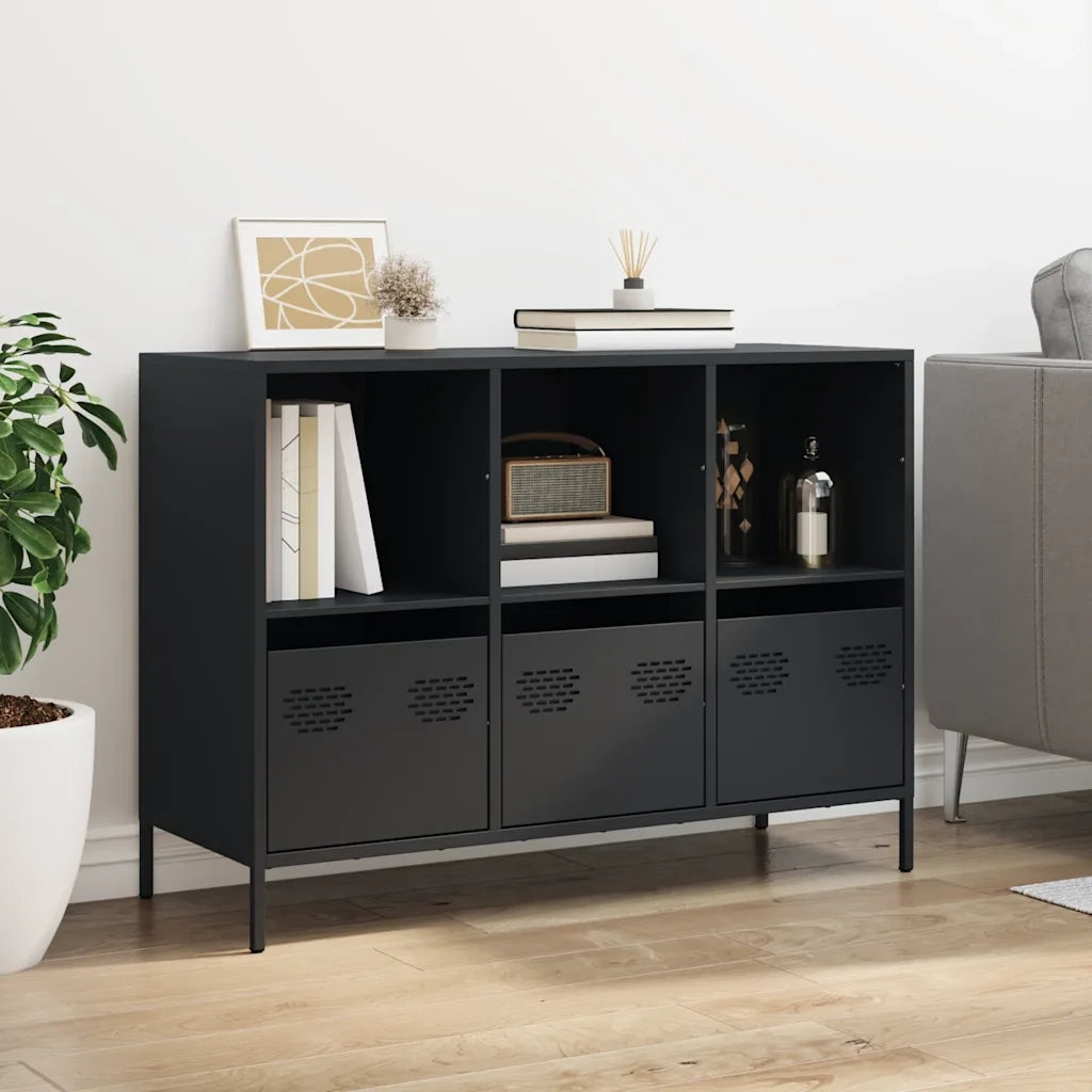 Credenza Nera 101,5x39x73,5 cm in Acciaio Laminato a Freddo
