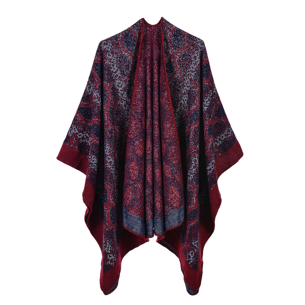 Sciarpa/stola da donna autunno/inverno, versatile, due in uno: calda mantella in cashmere double-face per viaggi e campeggio.