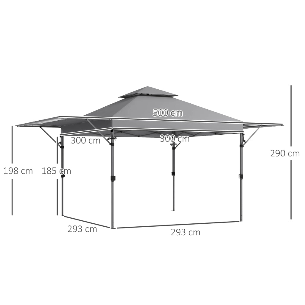 Gazebo Pop-Up Pieghevole da Giardino ¨C Xylo ¨C 5x3m Grigio con 2 Pareti Laterali e Borsa