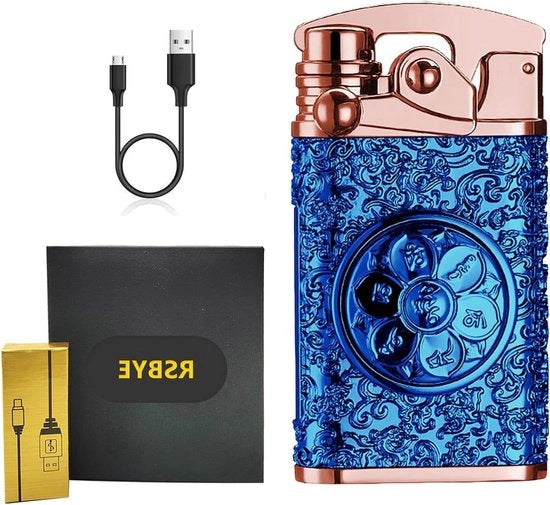 Aansteker USB Oplaadbaar con Doppia Fiamma - Color Blu - Regalo - Confezione Speciale