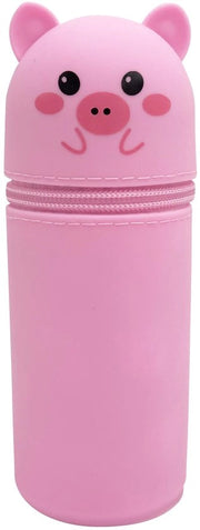 Etui a doppia funzione in silicone, etui in silicone morbido, etui con cerniera, etui in piedi, etui a forma di cartoon, grande tasca per matite