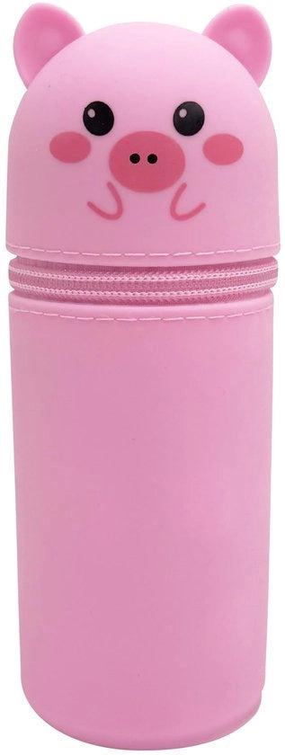 Etui a doppia funzione in silicone, etui in silicone morbido, etui con cerniera, etui in piedi, etui a forma di cartoon, grande tasca per matite