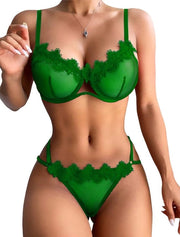 Set di Sottoveste con Cintura a Denti e Reggiseno a Stringhe - Set a Due Pezzi - Chiusure Adattabili - Mesh Translucido - Design Elegante