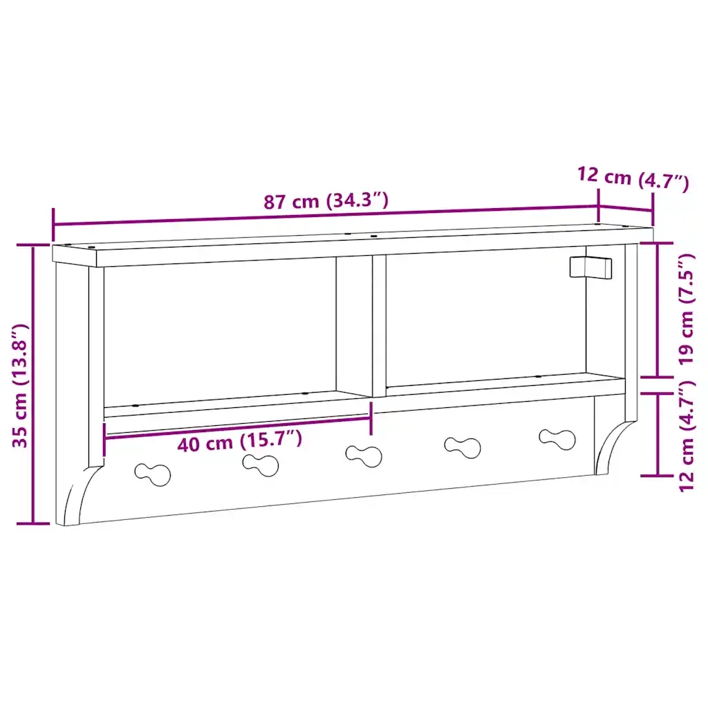 Appendiabiti da Parete SANDNES 87x12x35 cm in Legno di Pino 4010469