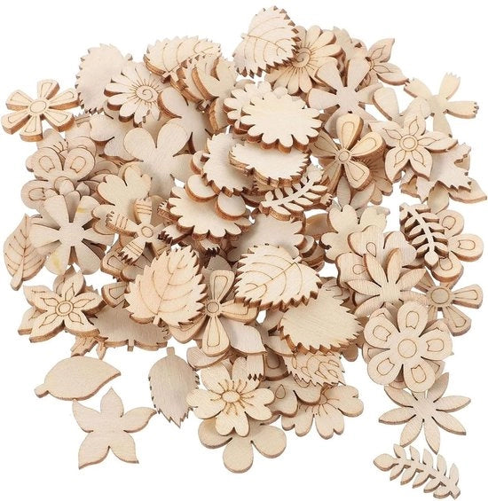 Decorazioni in legno 100 pezzi - Fiori/ Foglie in legno - Attività di riciclo/ Scrapbooking - Decorazioni natalizie - Lavorazione artigianale - Legno naturale - Strumenti per lavorare il legno
