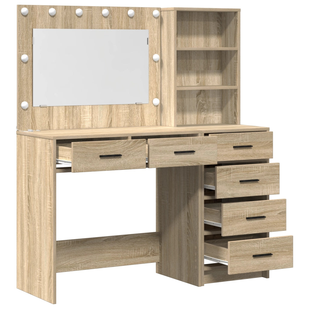 Set di Toeletta da 2 Pezzi con LED in Rovere Sonoma in Legno Ingegnerizzato