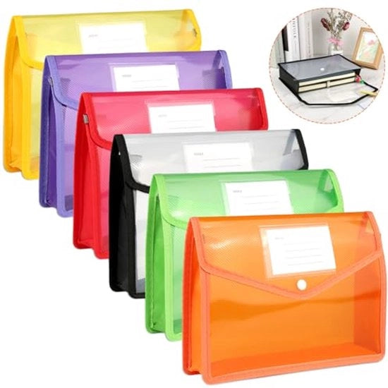Set di 6 contenitori documentali A5, 6 contenitori documentali A5 con etichetta e 6 cm organizzatore estensibile, contenitore trasparente, contenitore documentale A5 impermeabile, contenitore documentale archiviabile A5 per materiali scolastici