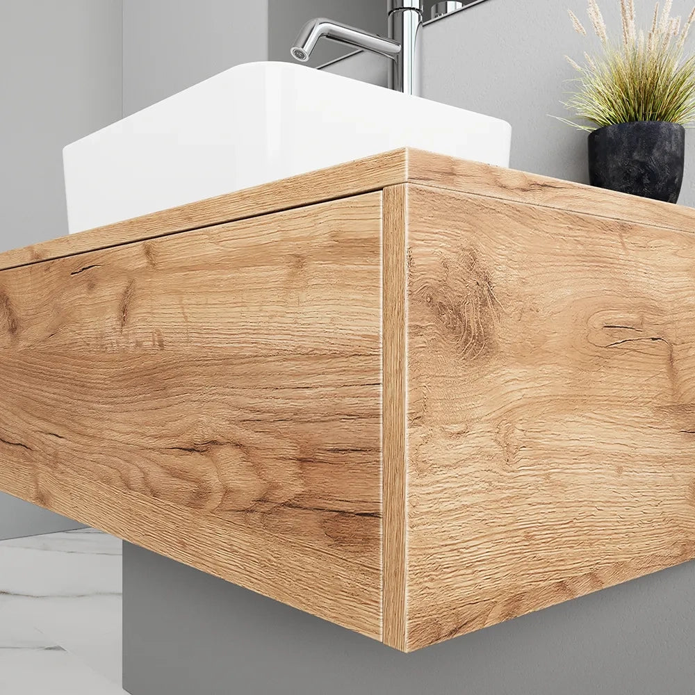 Mobile bagno sospeso 70cm un cassetto apertura push&pull rovere gransasso con top | Galdor