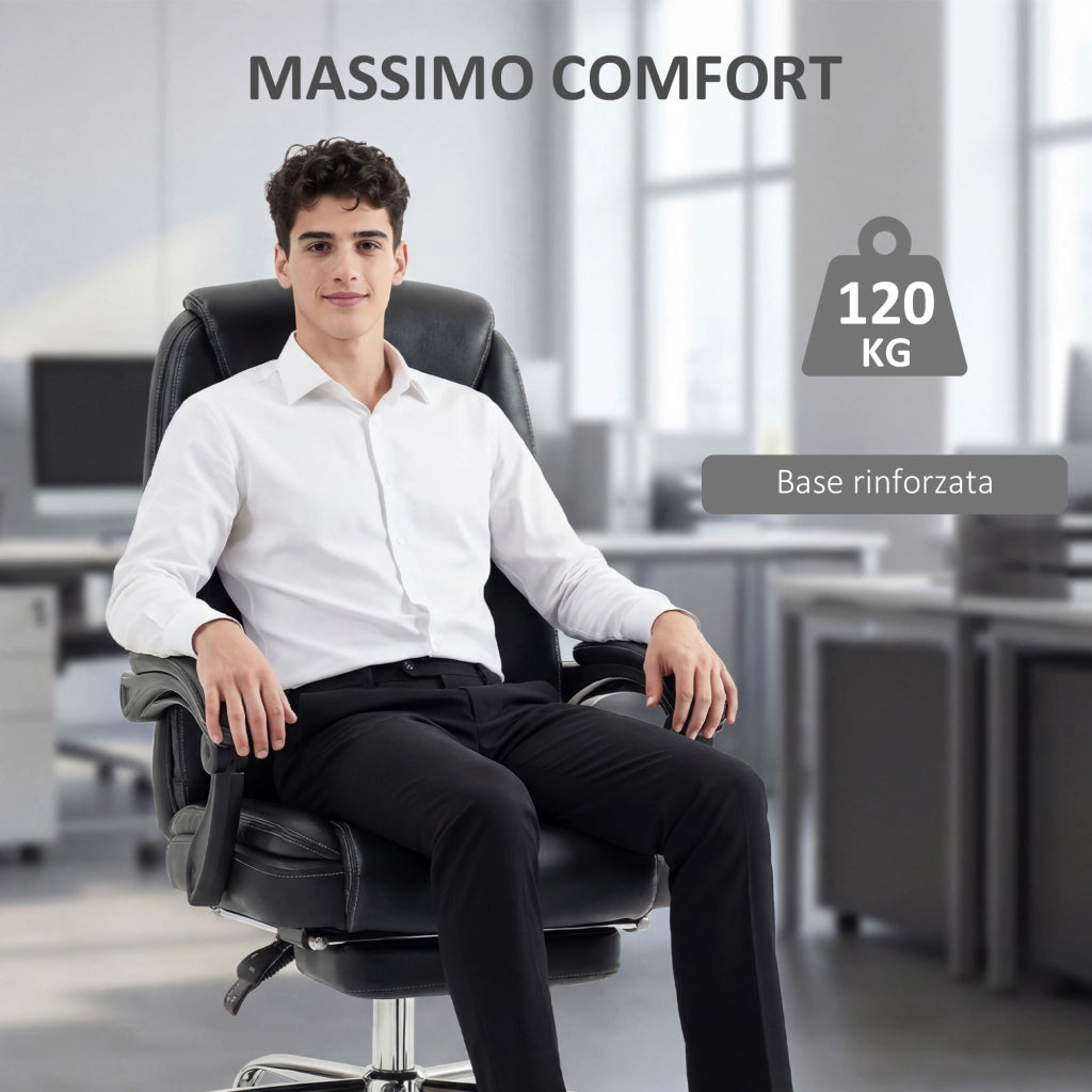 Sedia da Ufficio Reclinabile con Poggiapiedi ¨C Zephmum ¨C Pelle PU, Nero