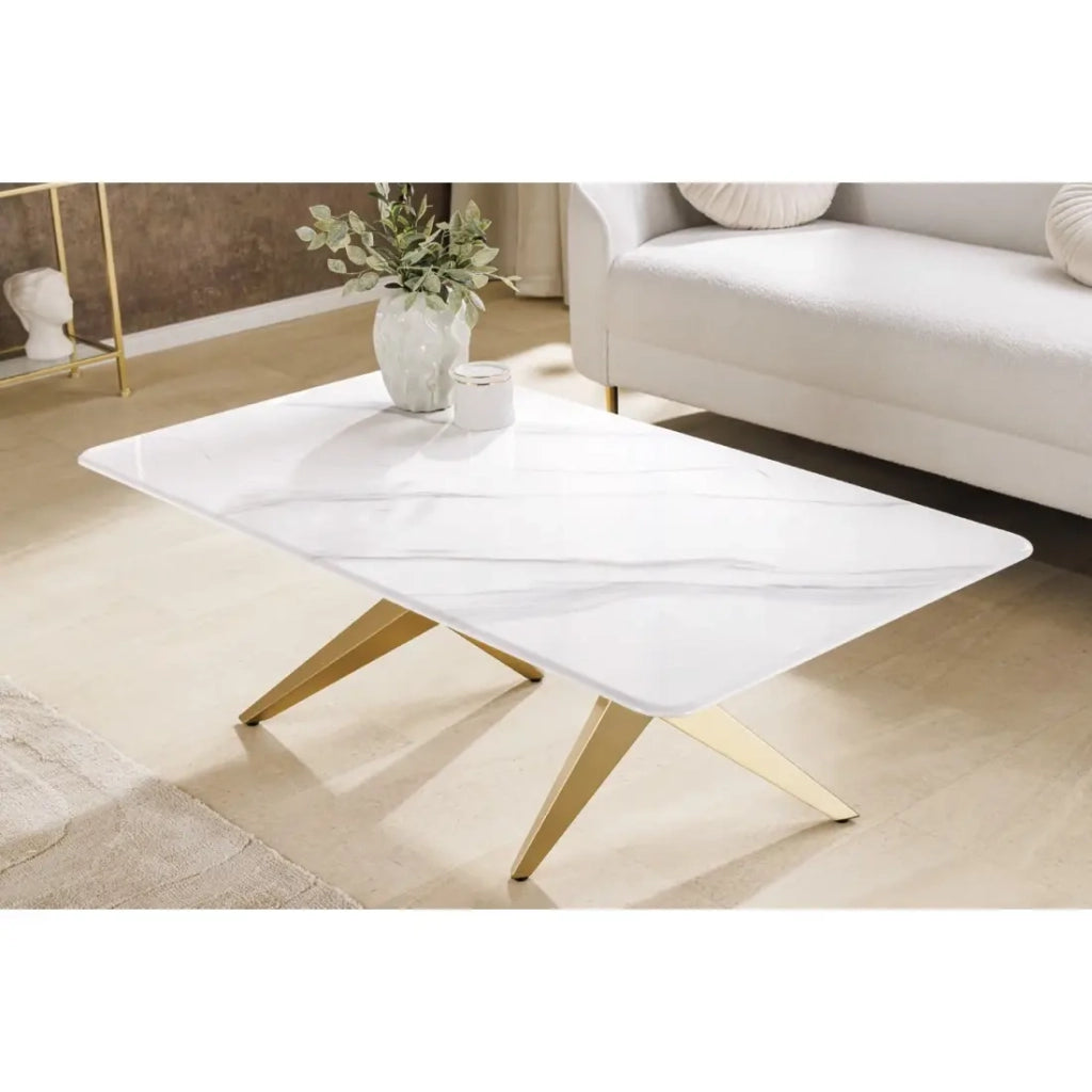 Tavolino AXIS 130 cm effetto marmo bianco con gambe dorate
