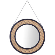 Specchio da parete con cinghia e struttura di forma rotonda in rattan metallo nero ø 70 cm soggiorno camera da letto ingresso