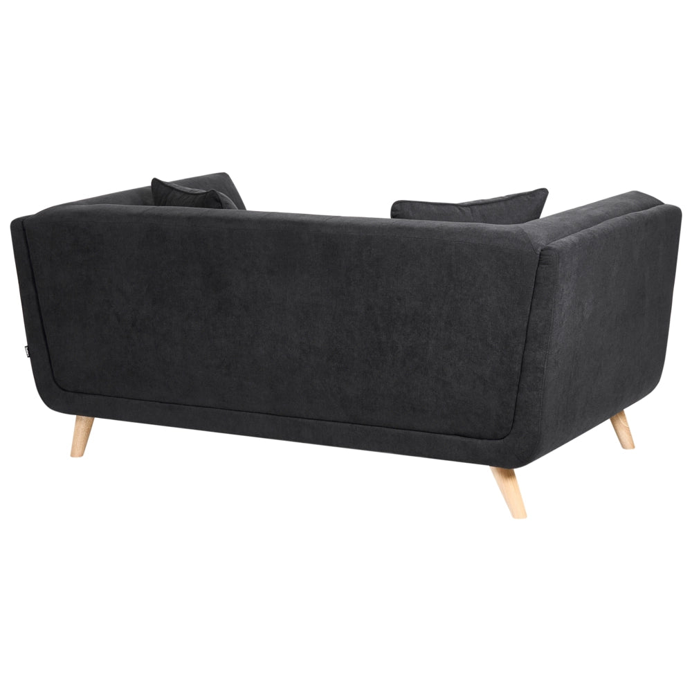 Divano a due posti in tessuto con poggiapiedi cuscini decorativi e gambe in legno trapuntatura decorativa stile retrò nero