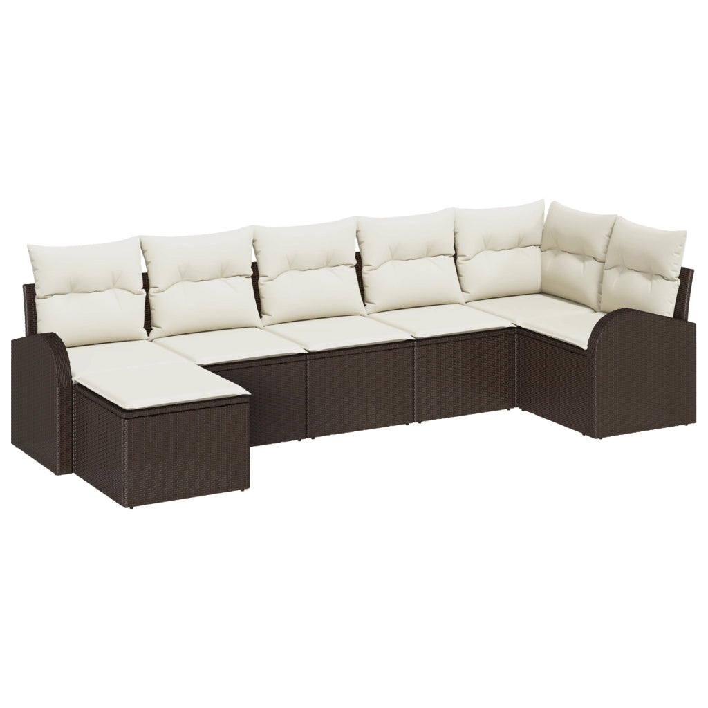 Set Divano Giardino 7 pezzi con Cuscini Marroni in Rattan Polimerico