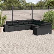 Set Divani da Giardino 10pz con Cuscini in Polyrattan Nero 3255442