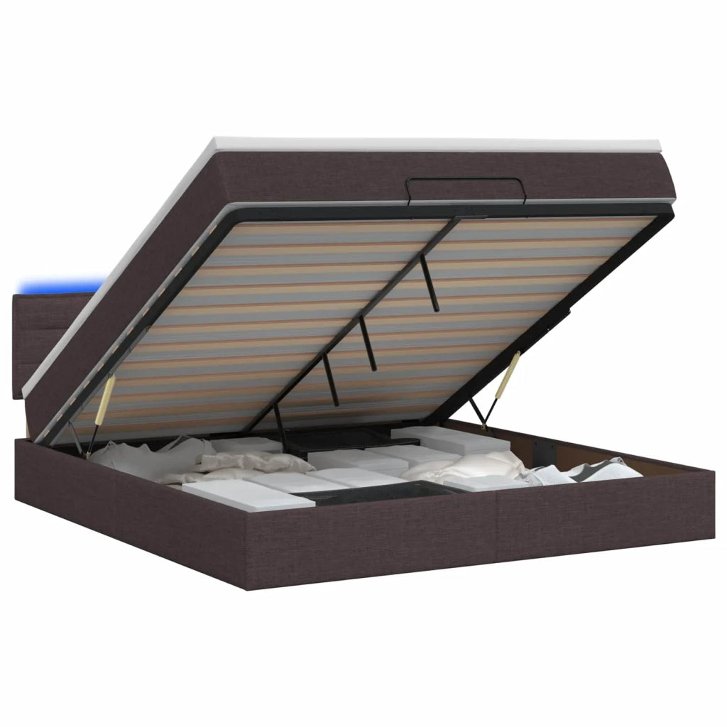 Letto Ottomano con Materasso e LED Marrone Scuro 160 x 200 cm 3456839