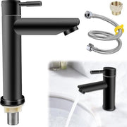 Cranio dell'acqua fredda in acciaio inossidabile - miscelatore da bagno a un giro - tubo di connessione da 60 cm - adatto per il bagno degli ospiti - nero.