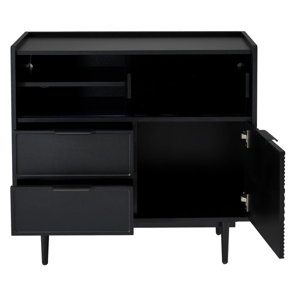 Mobile contenitore con vani aperti; ante scorrevoli e LED - per bagno - in MDF - nero