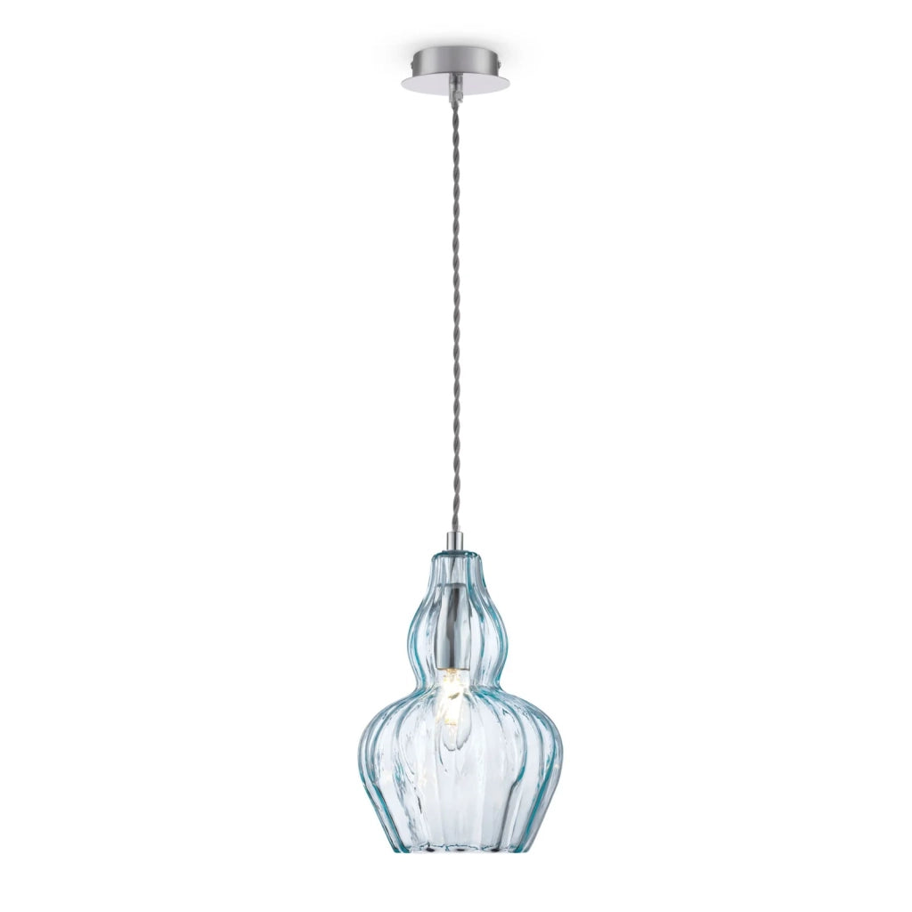 Maytoni Sospensione Contemporanea Eustoma 1 luce E14 nichel metallo diffusore vetro blu