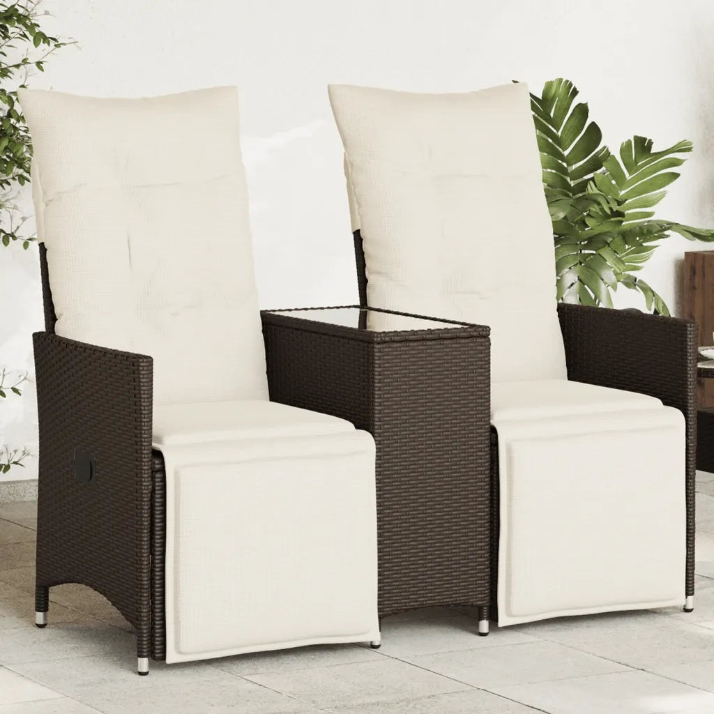 Divano Giardino Reclinabile 2 Posti Tavolino-Sofa da Giardino-Divanetto da esterno Marrone Polyrattan 810503