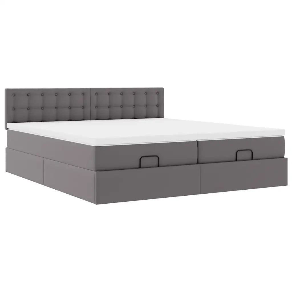 Pouf Letto con Materassi e LED Grigio 180x200cm Similpelle