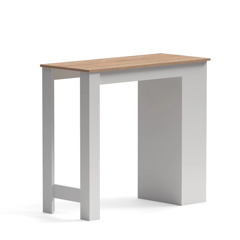 Tavolo snack alto Kivo bianco e rovere con 3 ripiani laterali 115x50x103H