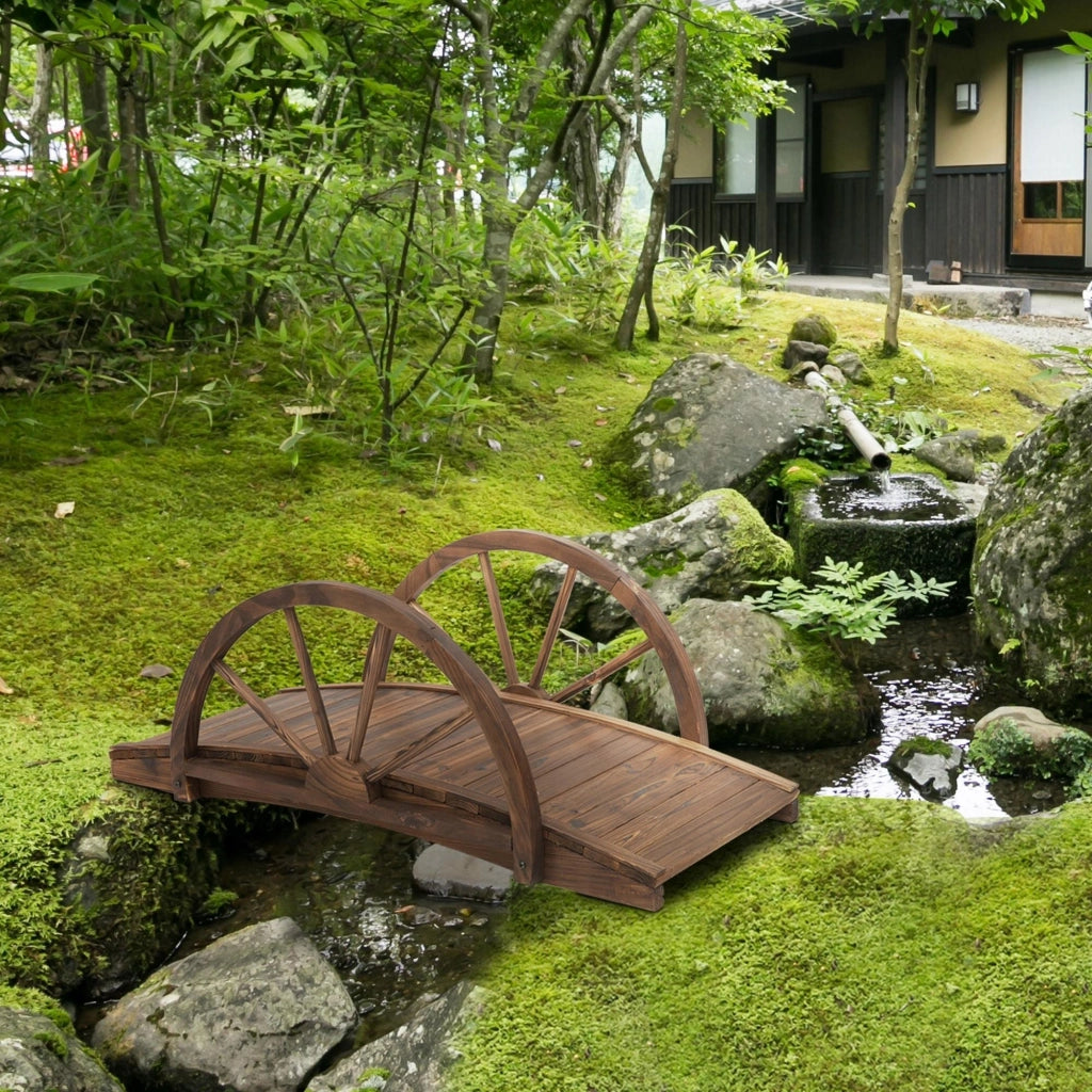 Ponte da giardino in legno ¨C zephmum ¨C carbonizzato 100x50x37 cm