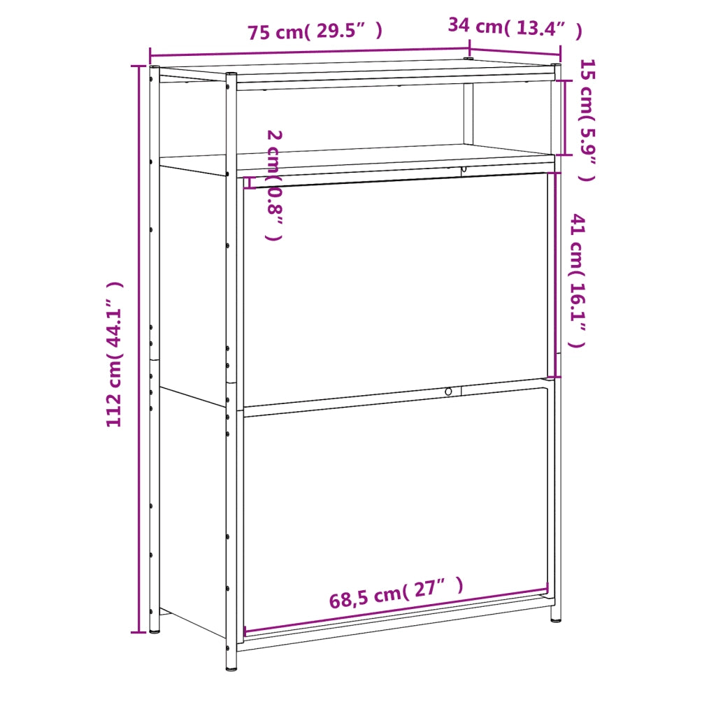Scarpiera-Scaffale per scarpe Rovere Marrone 75x34x112 cm in Legno Multistrato