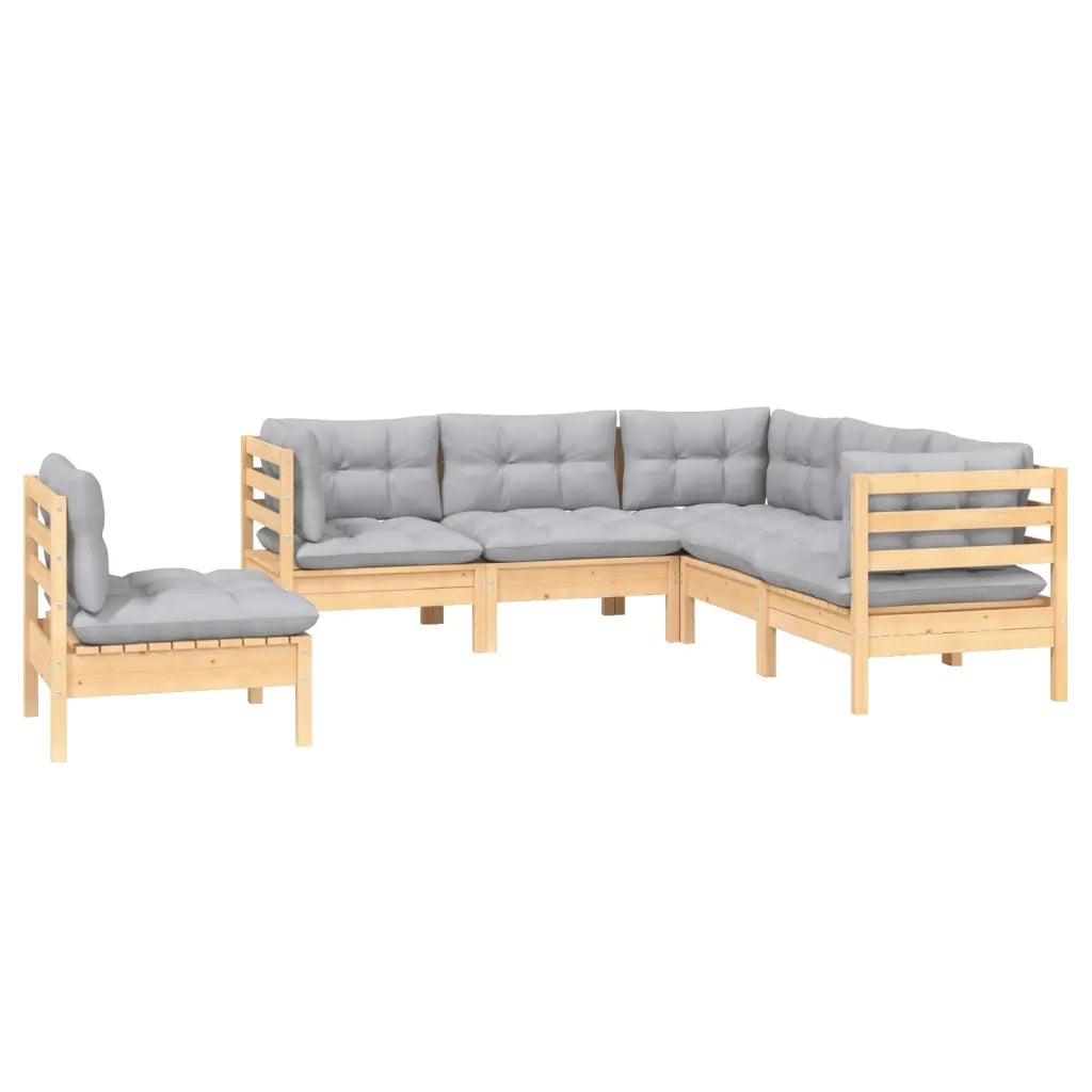 Set Divani da Giardino 5 pz con Cuscini Grigi Massello di Pino cod mxl 38695