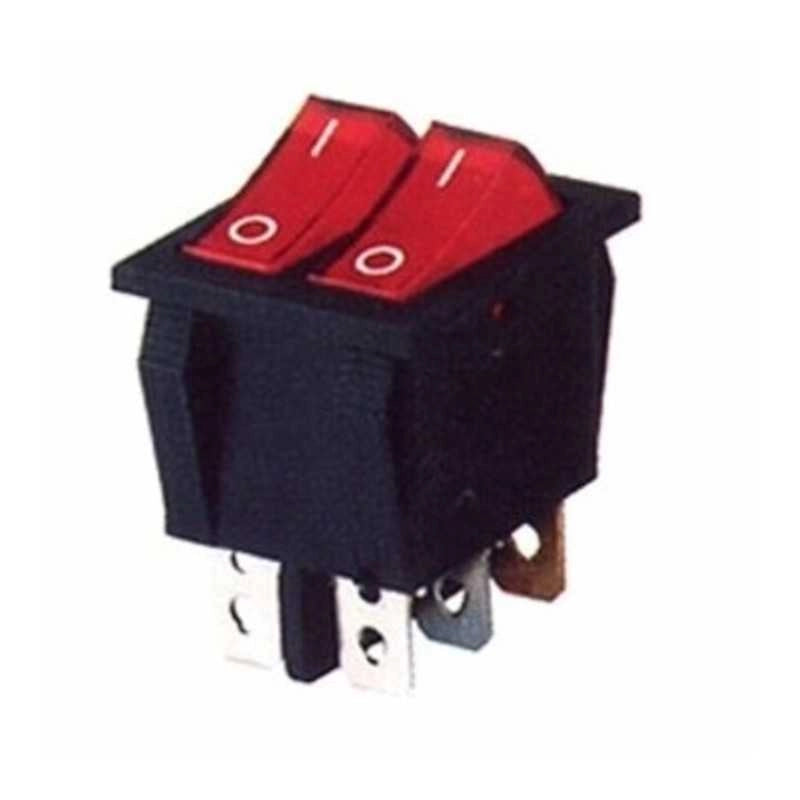Doppio Interruttore 22x30 luminoso rosso 16A 6 faston STUFE AD OLIO E VARIE - UNIVERSALE