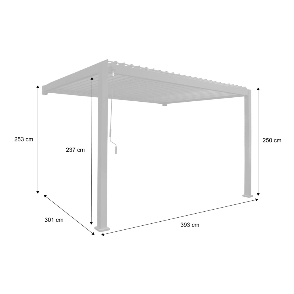 Pergola bioclimatica 3x4m in alluminio addossata, lame orientabili ,