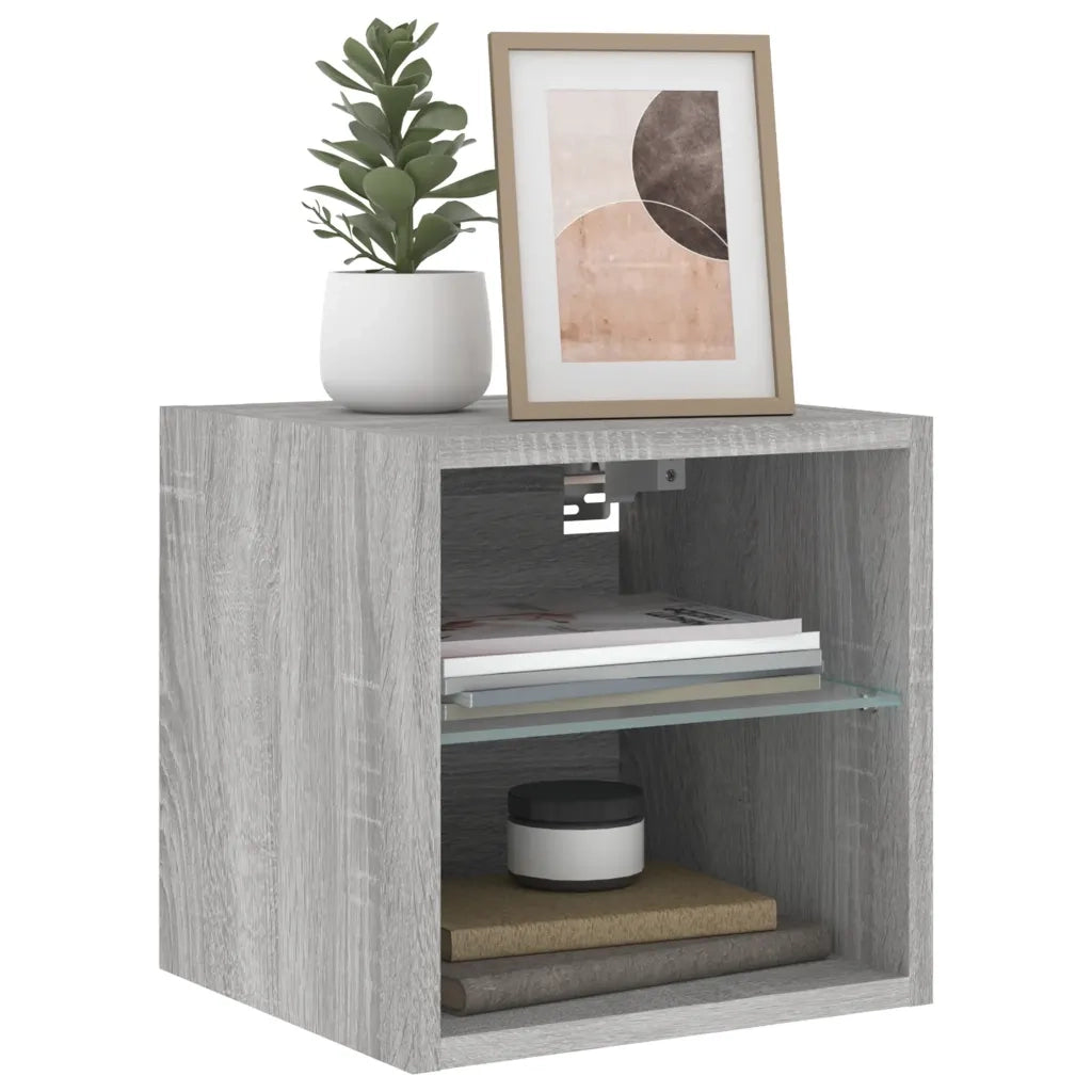 Mobile TV a Parete con Luci LED-Mobile TV a Muro Grigio Sonoma 30x28,5x30 cm