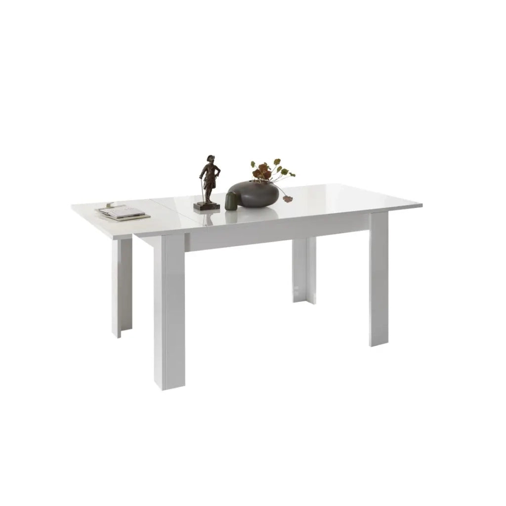 Tavolo 137x90 con prolunga inclusa di 48cm, Collezione FOLOMI, colore bianco lucido laccato.