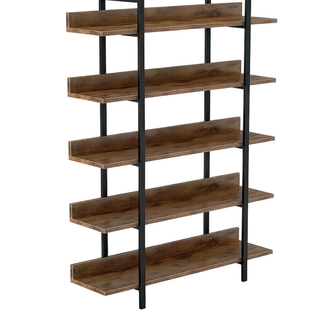 Libreria 105x33x180 cm a 5 ripiani in metallo e legno nero e marrone rustico
