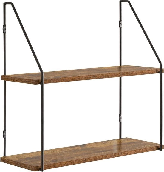 Plancia da parete con 2 livelli, stile elegante, 60 x 20,5 x 80 cm, legno e metallo, pannelli di stoccaggio per camera da letto, cucina, soggiorno, bagno