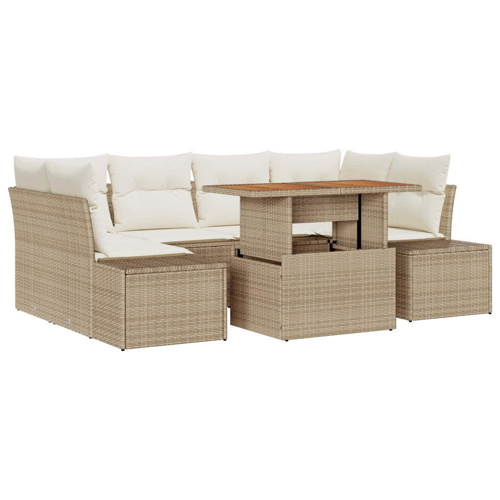 Set di divani da giardino da 7 pezzi con cuscini beige in polirattan