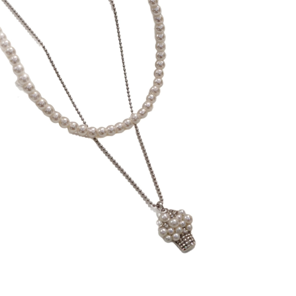 Semplice collana con perle e diamanti a forma di popcorn