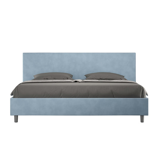 Letto Matrimoniale King size rivestito in Microfibra - ADELE Dimensione Rete: 190x200, Tipologia Letto: Con Rete e Contenitore, Colore: Azzurro
