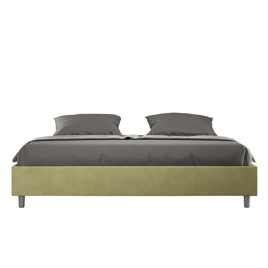 Letto Matrimoniale King size rivestito in Microfibra - AZELIA Colore: Tè verde, Tipologia Letto: Con Rete e Contenitore, Dimensione Rete: 200x200