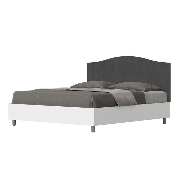 Letto Matrimoniale rivestito in Microfibra - GRACE Tipologia Letto: Con Rete e Contenitore, Colore: Grigio, Dimensione Rete: 160x200