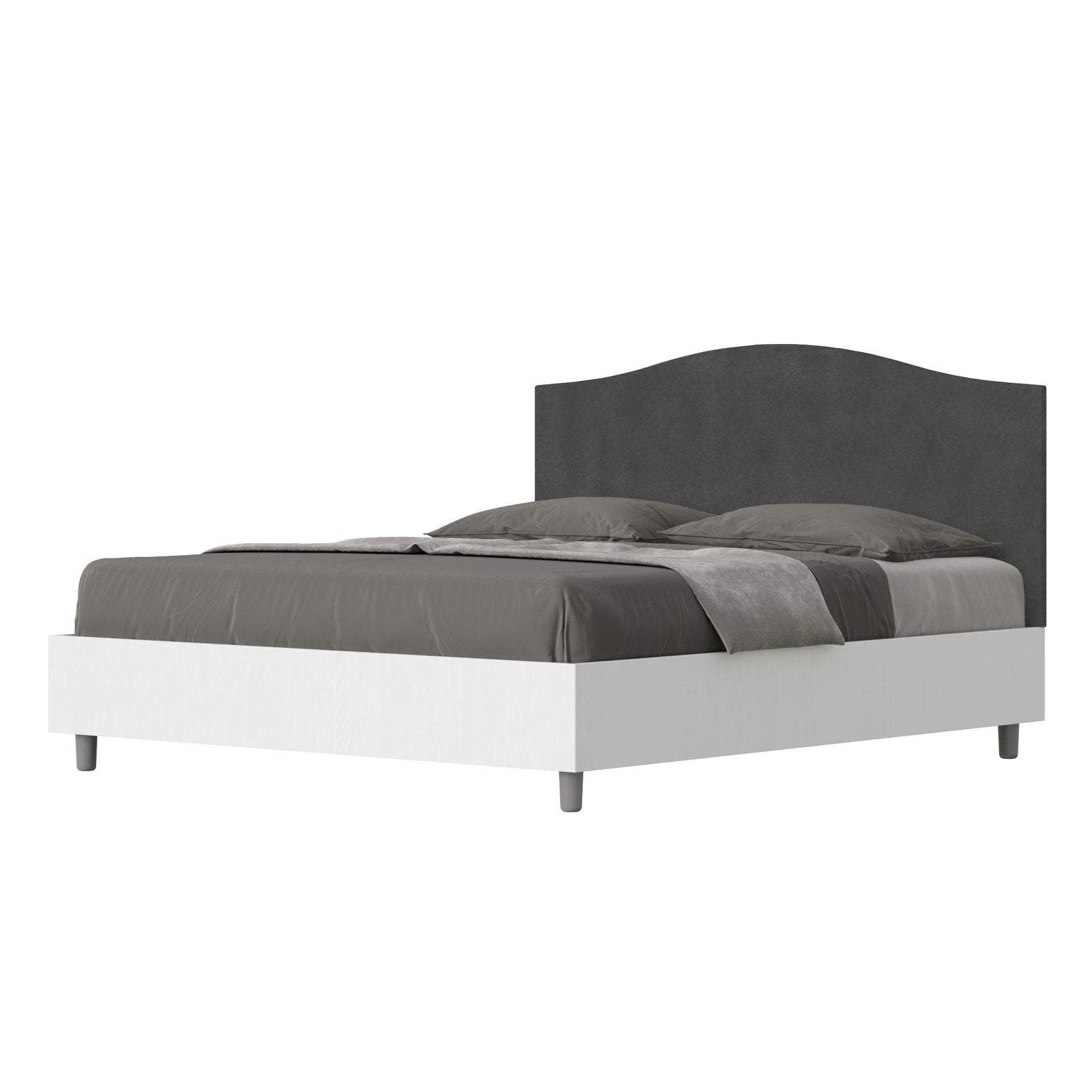 Letto Matrimoniale rivestito in Microfibra - GRACE Tipologia Letto: Con Rete e Contenitore, Colore: Grigio, Dimensione Rete: 160x190