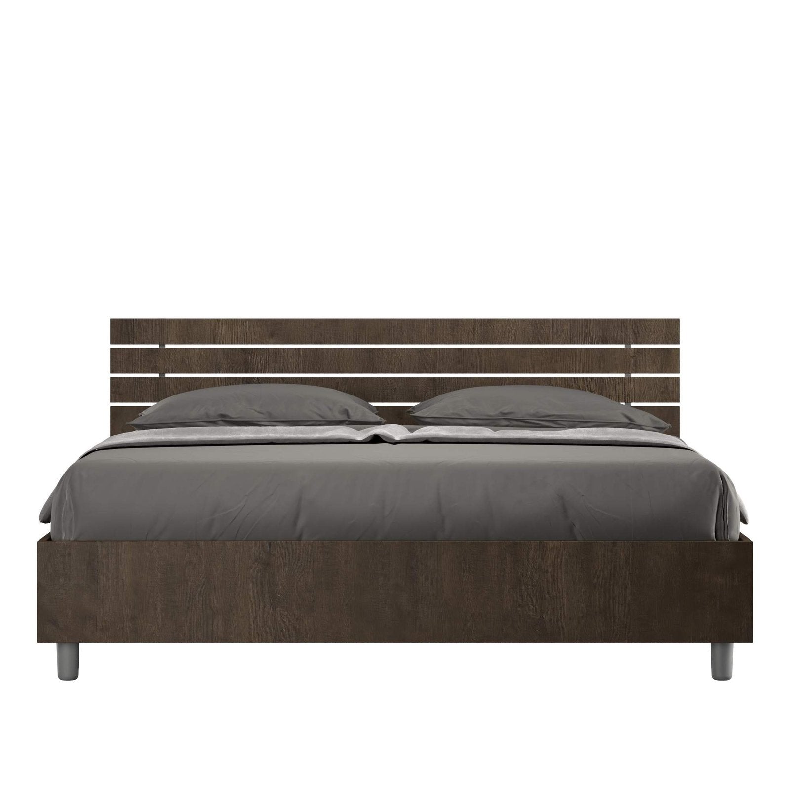 Letto Matrimoniale - ANKEL Dimensione Rete: 160x200, Tipologia Testata: Testata Dritta, Colore: Noce, Tipologia Letto: Con Rete e Contenitore