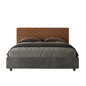 Letto Matrimoniale rivestito in Tessuto Era - ARLA Tipologia Letto: Con Rete e Contenitore, Dimensione Rete: 160x200, Colore: Grigio/Arancio
