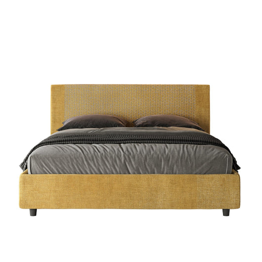 Letto Matrimoniale rivestito in Tessuto Labirinto - ROSAL Dimensione Rete: 160x200, Tipologia Letto: Alzata Doppia, Colore: Giallo/Giallo