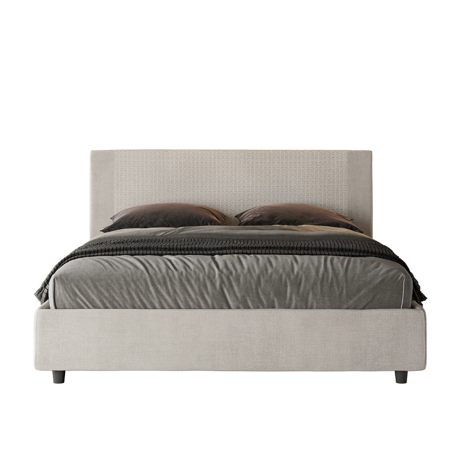 Letto Matrimoniale rivestito in Tessuto Labirinto - ROSAL Colore: Bianco/Bianco, Tipologia Letto: Senza Rete, Dimensione Rete: 160x200