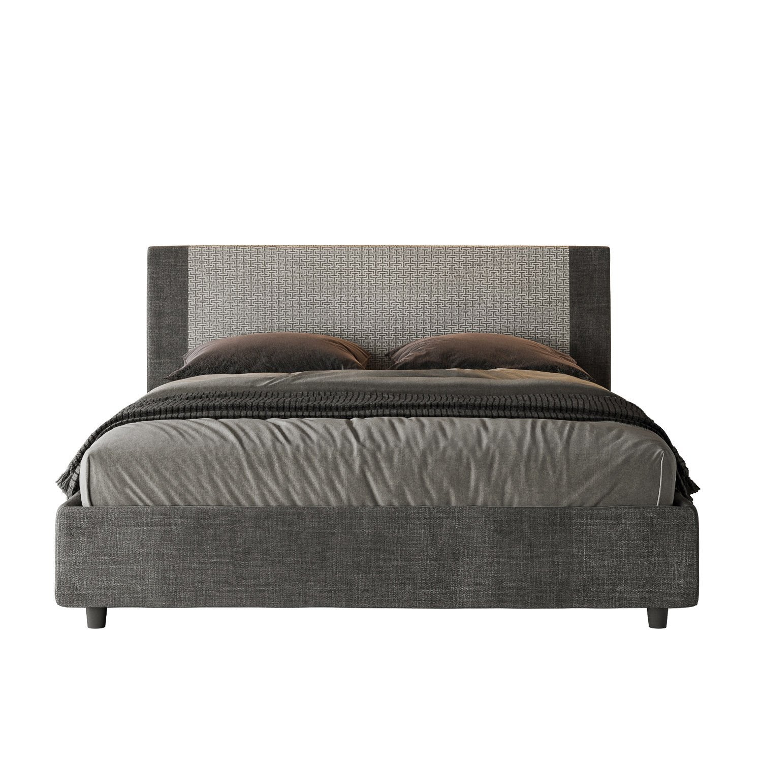 Letto Matrimoniale rivestito in Tessuto Labirinto - ROSAL Colore: Grigio/Grigio, Dimensione Rete: 160x210, Tipologia Letto: Senza Rete