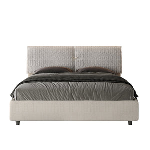 Letto Matrimoniale rivestito in Tessuto Aragona - MADOS Tipologia Letto: Con Rete e Contenitore, Dimensione Rete: 160x190, Colore: Bianco/Bianco